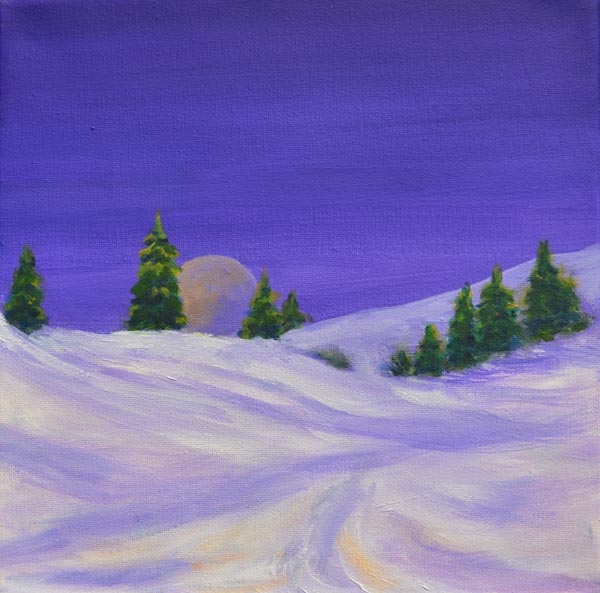 Winter Snow Moon. - oil on canvas - 10 x 10 rs