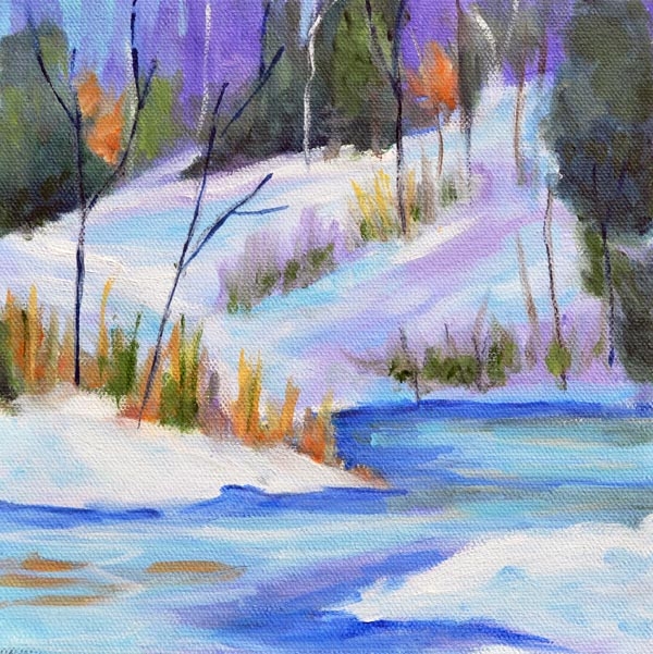 snow on lower lake - 10 x 10 -oil on canvas rs