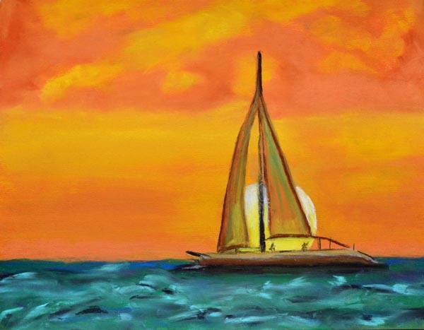 Evening sail - pastel on sanded paper - 9 x 12