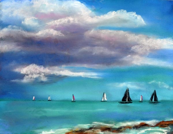 Sailing into the storm - pastel on sanded paper - 8 x11